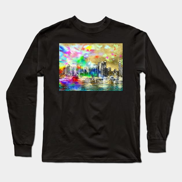 New York Rainbow Skyline Long Sleeve T-Shirt by danieljanda